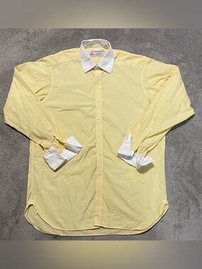 Turnbull & Asser Shirt Mens 17 43cm Yellow White French Cuff England Neiman